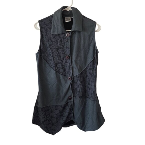 Parsley & Sage Womens Size S Sleeveless Button-Up Vest Top Floral Lace Patchwork - Picture 1 of 11